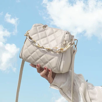 

Designer PU Leather Bucket Bags for Women 2020 Ladies Solid Color Acrylic Chain Shoulder Messenger Bag Female Travel Handbags