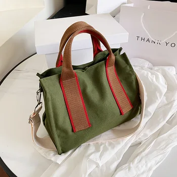 

Portable canvas female bag ins large-capacity shopping bag new fashion literary student Korean version of the Messenger bag