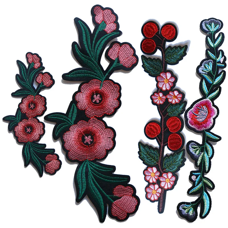 

Rose with Leaves Flower Embroidered Iron on Patches for Clothing DIY Stripes Clothes Patchwork Sticker Cus