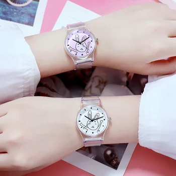 

hello kitty girls watches kids fashion Transparent strap quartz wrist watch women ladies casual dress watch clock gifts
