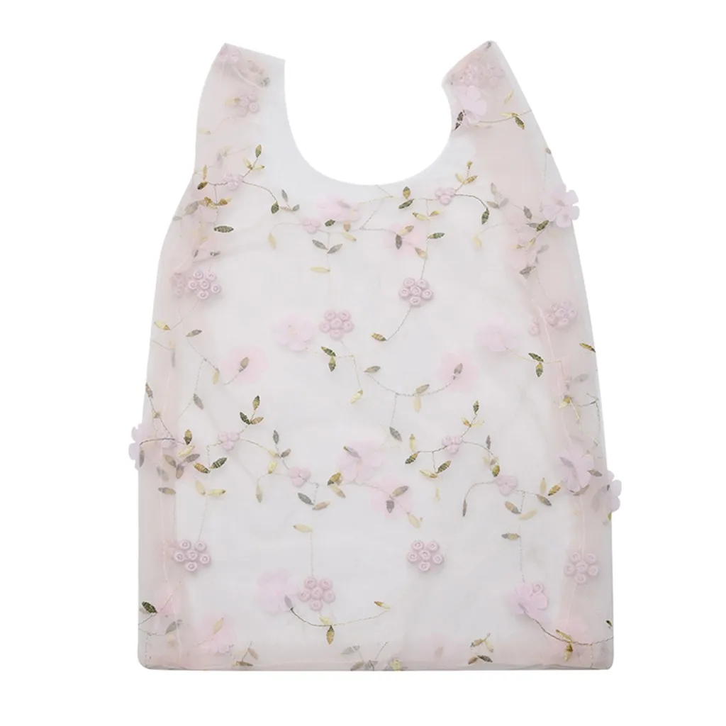 2020 Casual Tote Flower Embroidery Handbags for Women Transparent Mesh Shopper Bag Lady Hand Bags Bolsos Mujer Sac A Main Femme