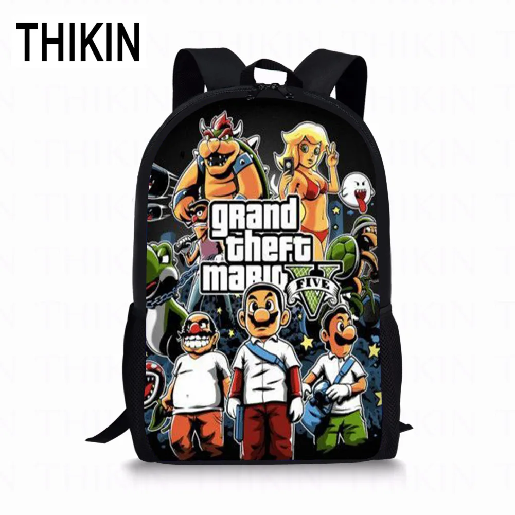 

THIKIN Super Mario GTA Kids School Bag Grand Theft Auto Print Student School Backpack Popular Game Girls Boys School Book Bags