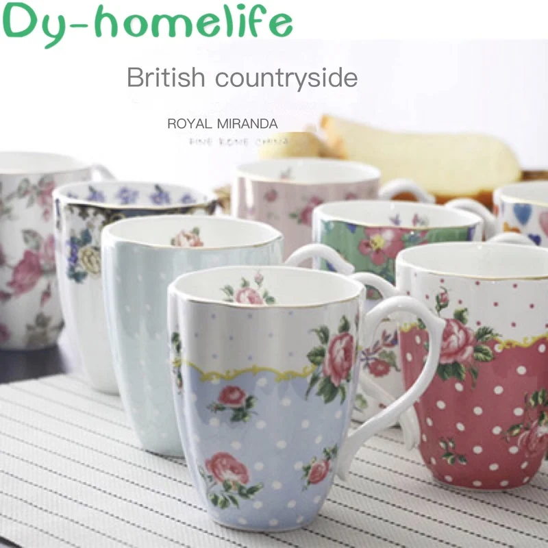 

420ml European-style Creative Phnom Penh Flower Animal Round Handle Mug Restaurant Household Bone China Milk Coffee Tea Cup