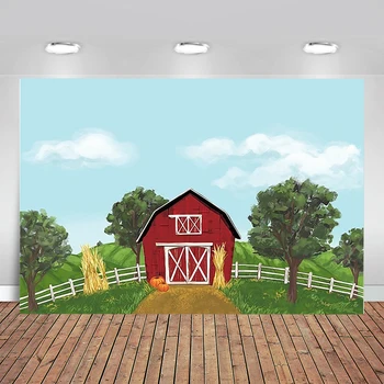 

Kids Birthday Backdrop Rural Farm Theme Party Watercolor Barnyard Barn Cake Table Background Photo Studio Decoration Wall Poster