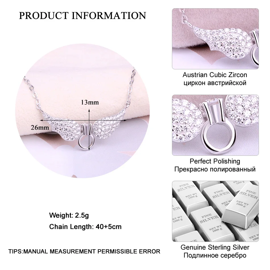 LADYCHIC 925 пробы серебряные крылья Ангела романтические ожерелья с подвесками классические ювелирные изделия с кристаллами для женщин Свадебная цепочка LNS1024