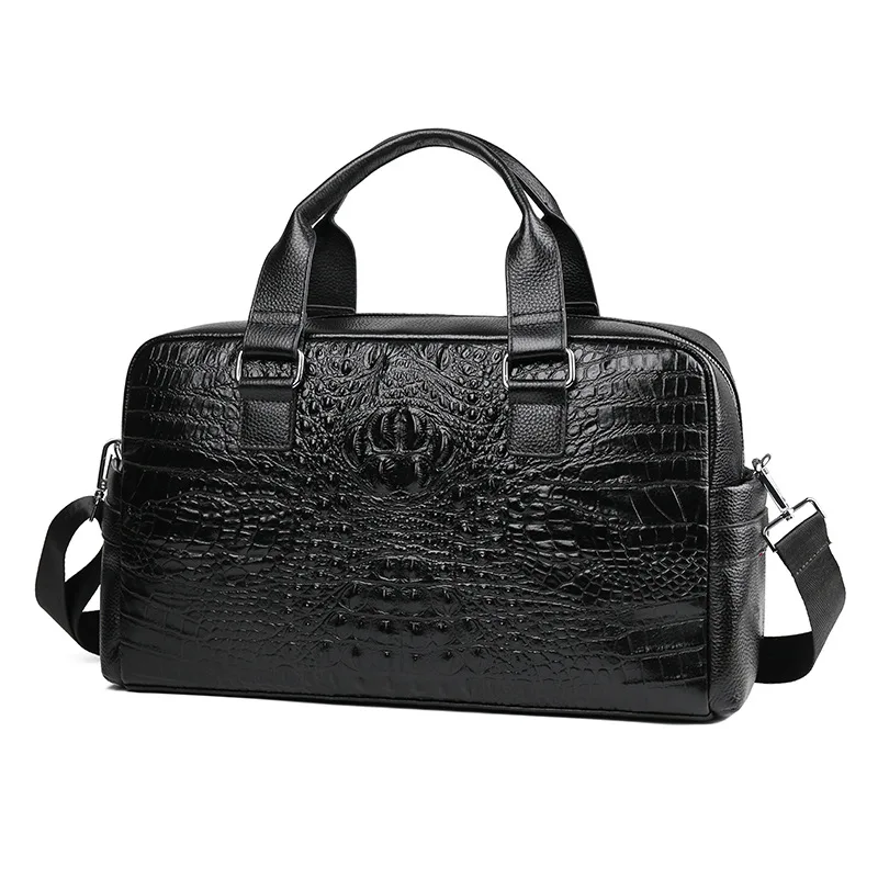 Cow Genuine Leather Alligator Travel Bags Luxury Men Large Capacity Portable Male Shoulder Bags Brand Real Leather Travel Duffle