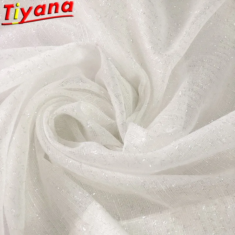 

Shiny Line Silver Tulle Curtains for Living Room Romantic Simplicity Solid White See-Through Tulle Natural Drooping VoileWP396#5
