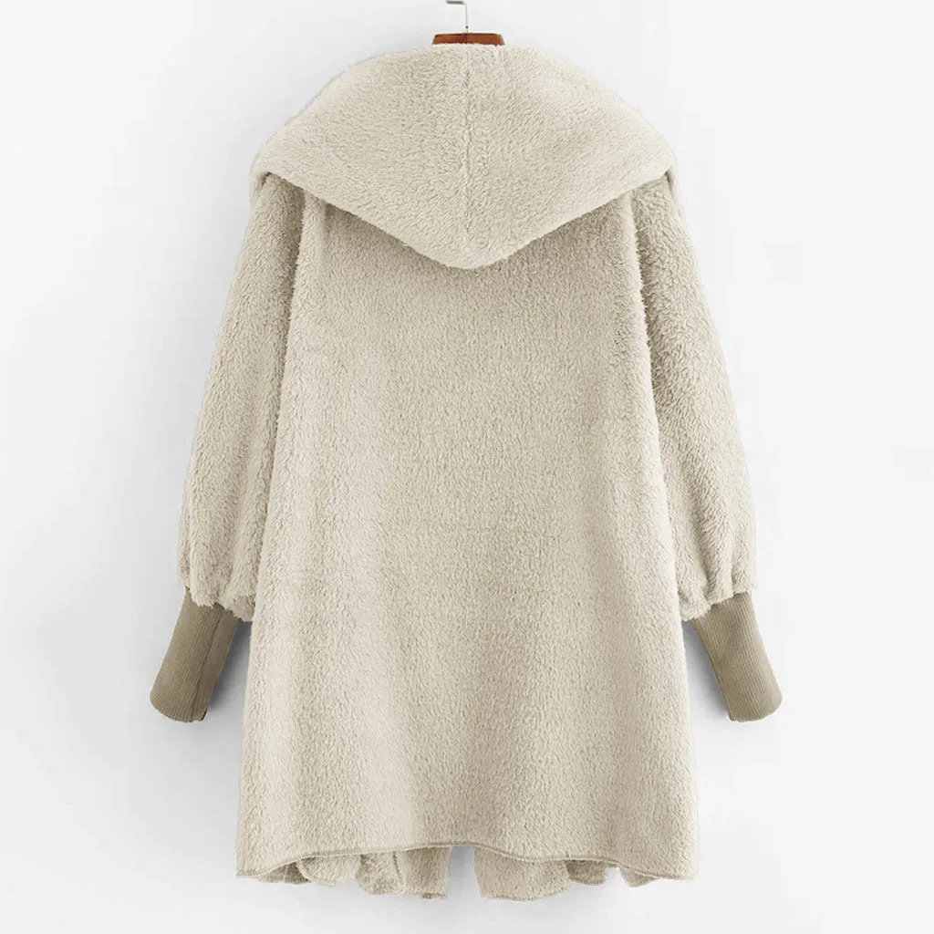 Женское пальто из искусственного меха, Осень-зима, пушистое,, плюшевое пальто, модное, теплое, одноцветное, с длинным рукавом, с капюшоном, Свободное пальто, теплая, мягкая верхняя одежда