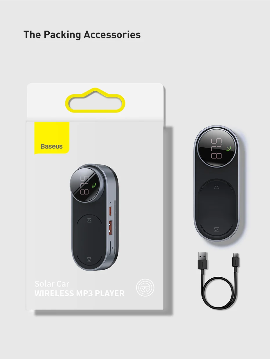 Baseus lecteur de musique MP3 solaire sans fil pour voiture Bluetooth 5.0-15