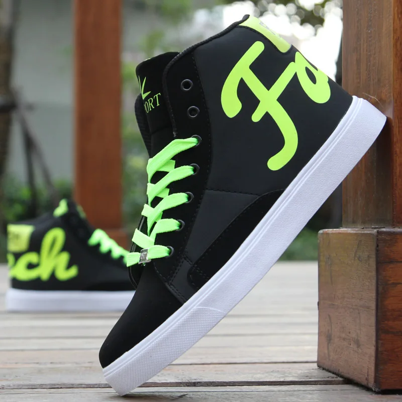 Men's Spring Autumn Shoes Skateboarding Shoes High Top Men British Style Comfortable Sneaker Men's Skateboarding Sneakers Sports - Color: Green