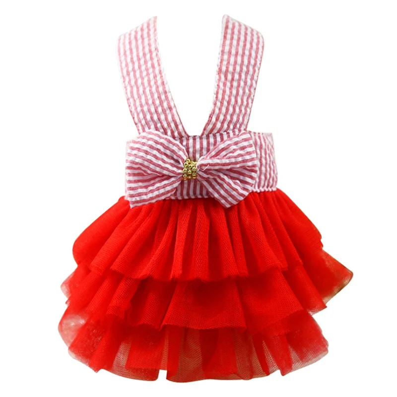 Весенне-летний костюм для домашних животных; Одежда для девочек с полосками; декорирование одежды щенков; 4 цвета; tm - Цвет: Красный