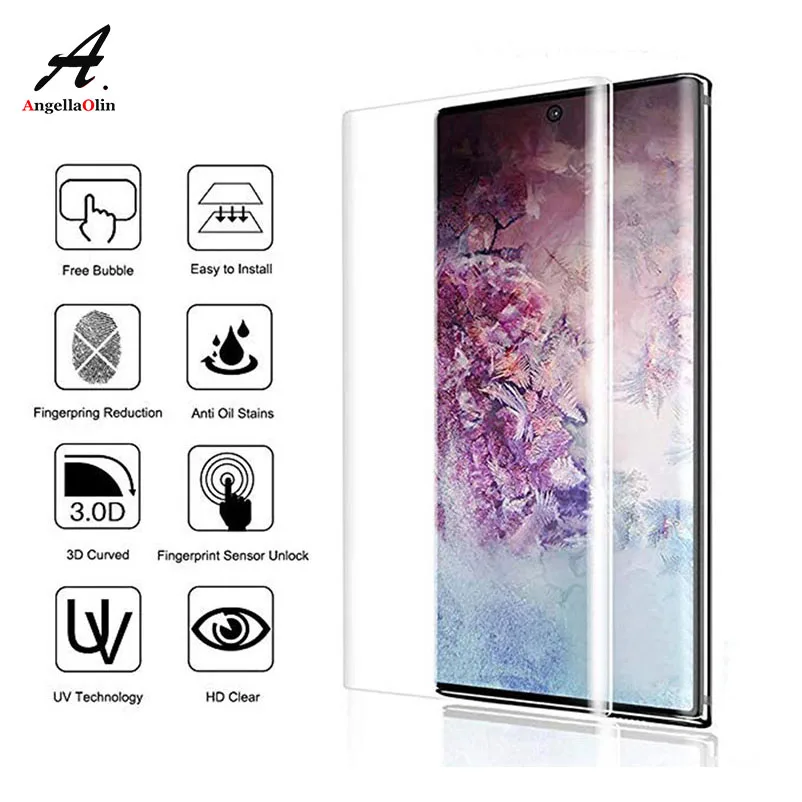 

For Samsung galaxy Note 10 Plus UV Liquid Curved Full Glue Cover Tempered Glass Screen Protector Ultrasonic Fingerprint Film
