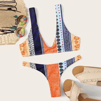 

Women Sexy Two-Piece Digital Print Broadband Bikini Set Swimwear Beachsuit 2020 hot new products Dropshipping supplier ins wind