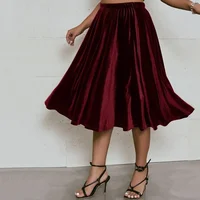 Plus Size High Elastic Waist Velvet Skirt Women Solid Black Spring Autumn Midi Party Skirt A-line Flare Skirt Large Size 6XL 7XL - Image 4