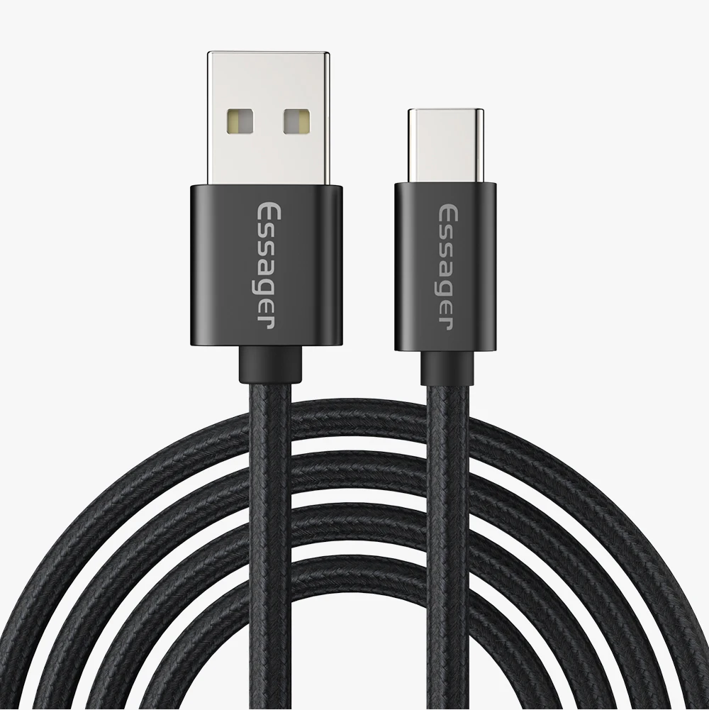 Черный Usb-кабель Essager type-C, 3 А, быстрая зарядка, USB-C, зарядное устройство для Xiaomi Mi 9, 8, samsung S10, S9, Oneplus 7, 6, 6, type-C, USBC, шнур для передачи данных - Цвет: Черный