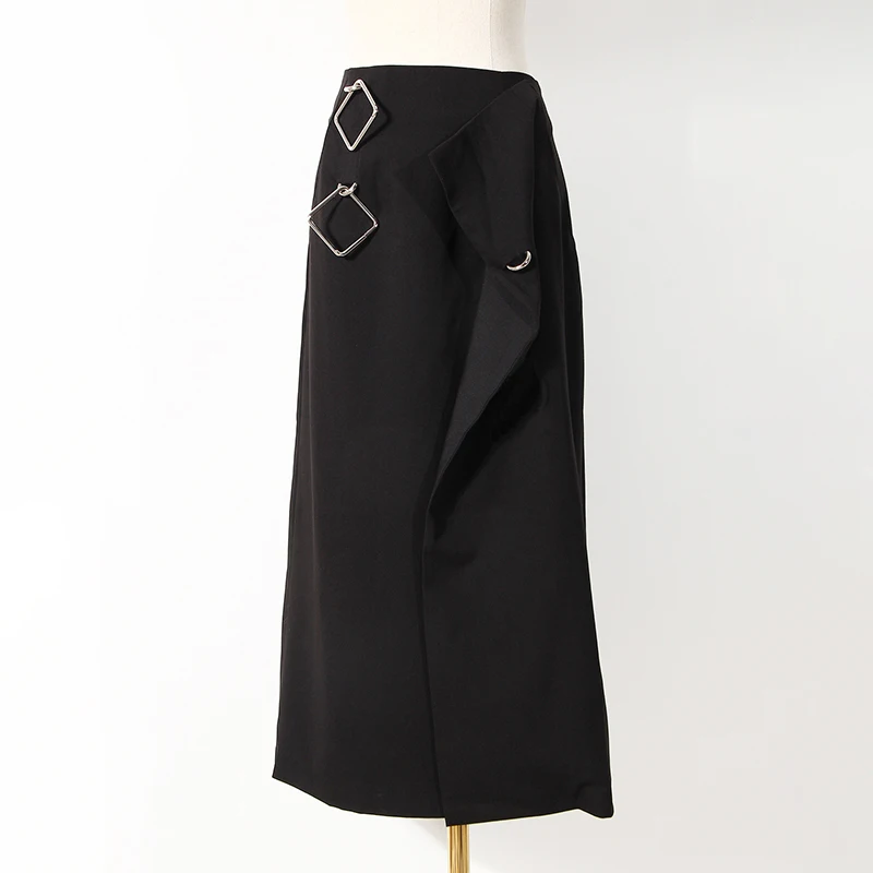 

Asymmetrical Patchwork Sequin Skirt For Women High Waist Irregular Hem Black Skirts Female Fall Fashion New