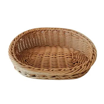 

Rectangular Thicker Imitation Rattan Bread Basket Fruit Display Basket Resin Wicker Supermarket Showcase. Light Brown