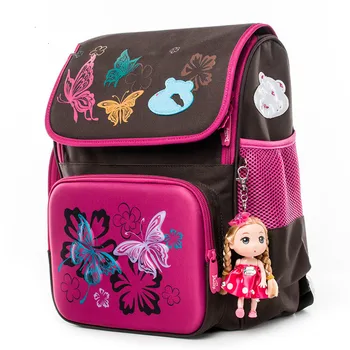 

School Bag Waterproof Backpacks For Girls Boys Butterfly Pattern Children Orthopedic Backpack Grade 1-3 Red schoolbag Pink