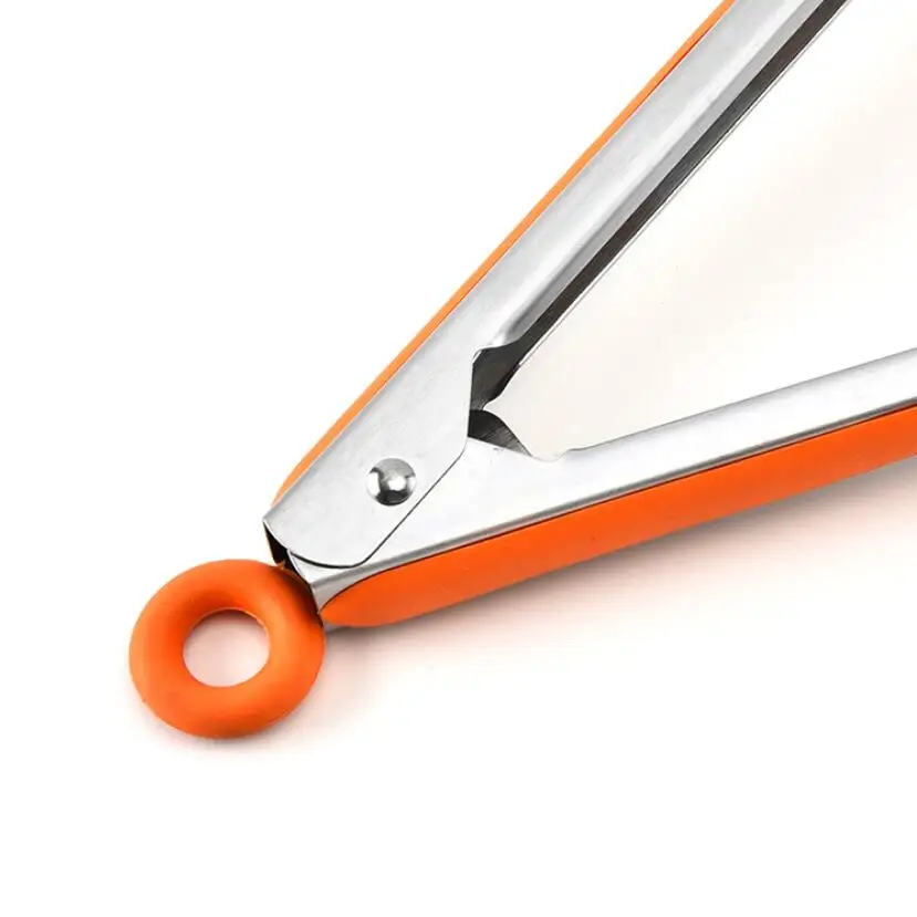 8inch Silicone Kitchen BBQ Tongs Stainless Steel Locking Cooking Tongs Silicone Tips Non-Slip Cooking