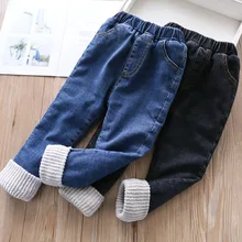 31466 плюс бархат 128# зимний стиль 2 цвета ревер брюки толстые джинсы зауженные брюки для девочек детская одежда 2,05