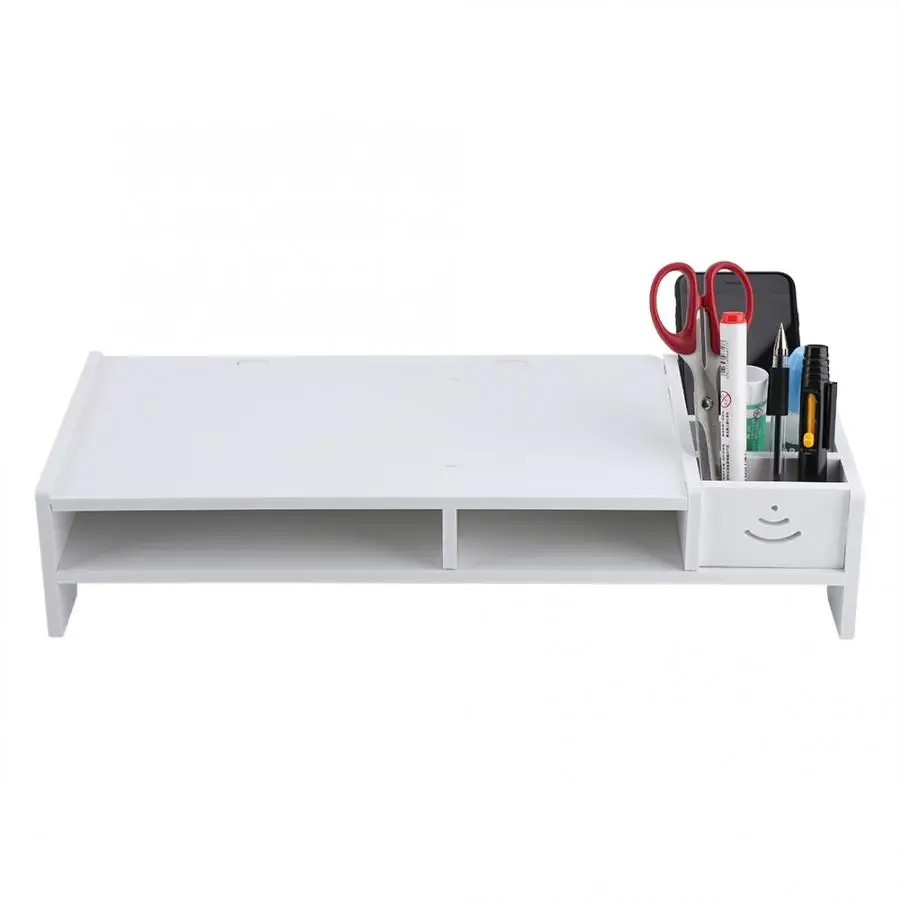 

48cm Computer Monitor Riser Laptop PC Stand Home Office Desktop Table Storage Organizer Shelf Wood-plastic Composite