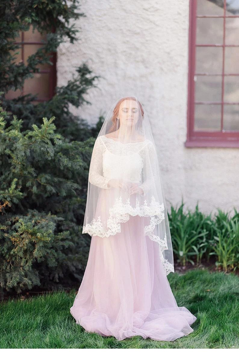 

Up.Sky 2M One Layer Lace Edge Ivory Cathedral Wedding Veil Long Bridal Veil Wedding Accessories Veu de Noiva