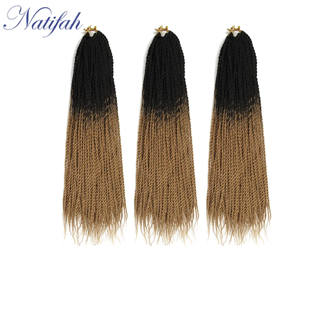 Natifah Ombre Сенегальские скрученные волосы коробка косички вязанные волосы 18 дюймов Синтетические косички волосы для наращивания 20 корней/упаковка 11 видов цветов