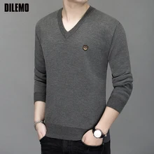 Теплые бархатные новые модные брендовые свитера мужские пуловеры с v-образным вырезом облегающие вязаные Джемперы Осенняя повседневная мужская одежда в Корейском стиле