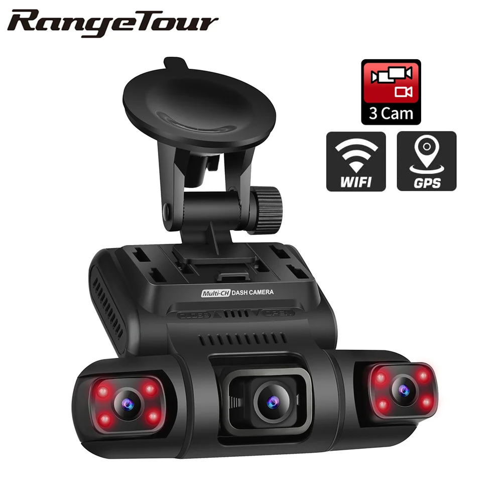3-канальный 2K + 1080P WiFi GPS Автомобильный видеорегистратор с двойным объективом 8