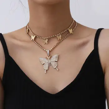 

Gold Plated Iced Out Bling Hip Hop Women Charm Jewelry Geometry Heart Arrow CZ Tennis Chain With CZ Butterfly Choker Necklaces