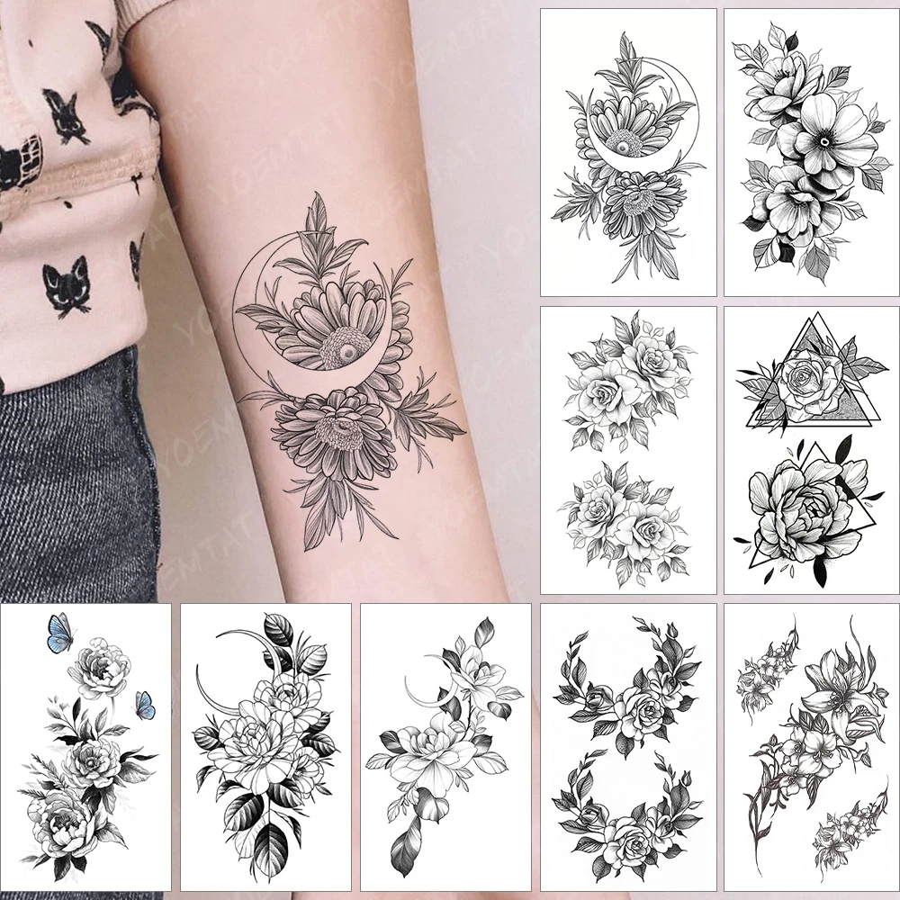 Tatouage Marguerite Noir Et Blanc Tatouage Temporaire Imperméable Noir Pour Femmes Et Hommes, Autocollant De  Poignet, Ligne Simple, Marguerite, Fleurs, Lune Flash, Faux Tatouage Pour  Art Corporel - Temporaire Tatouages - AliExpress