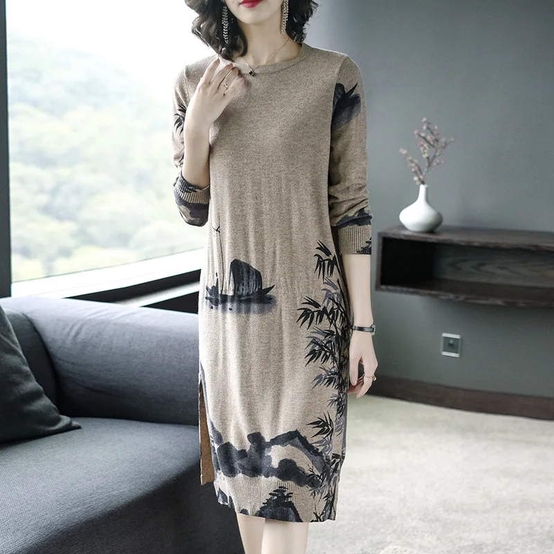 

Europe And America Crew Neck Pullover Sweater Dress Women's 2019 New Style Autumn And Winter Elegant Cashmere Sweater Women's Lo