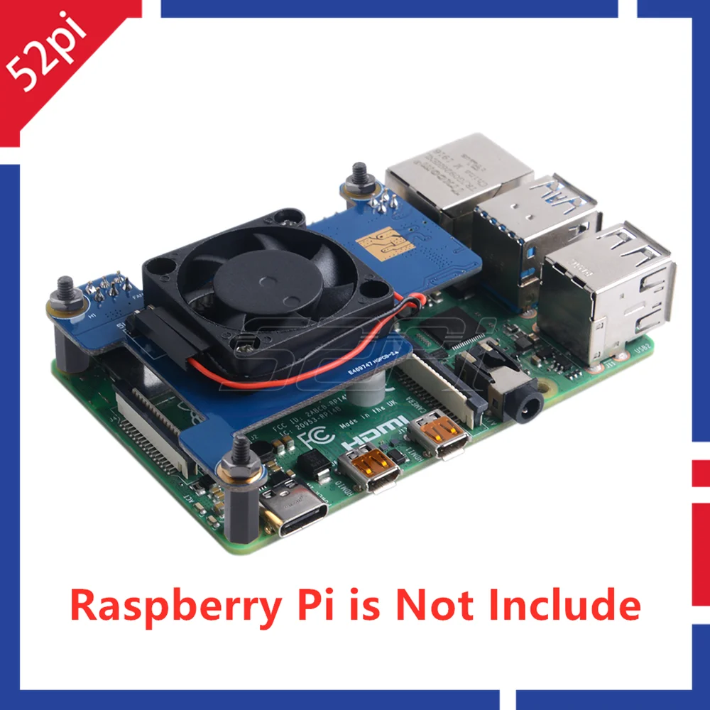 Модуль расширения сети Ethernet 52Pi Raspberry Pi PoE HAT плата с охлаждающим вентилятором 30x30x7