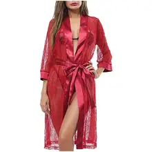 Сексуальная пижама шелковое кимоно Babydoll кружевное белье Пояс халат Ночное женское белье Женская пижама 10X