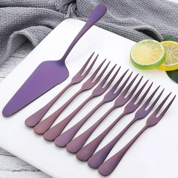 1lot 9pcs2 GH eco-friendly Нержавеющая сталь лопатка для торта нож для фруктов, вилка закуска салат мини-вилки Еда выбирает десертные столовые приборы - Цвет: 1lot 9pcs2