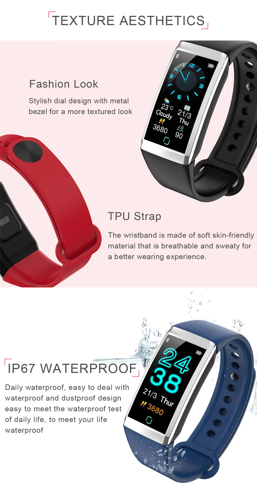 Kaimorui Smart Bracelet Heart Rate Monitor Blood pressure Pedometer Watch Fitness Tracker TD19 Smart Band Wtch For Android Ios