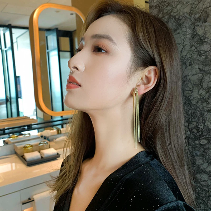 Vintage Long Metal Chain Tassel Clip on Earrings Bohemian Geometric Without Piercing Ear Clips for Women Party Jewelry Gift