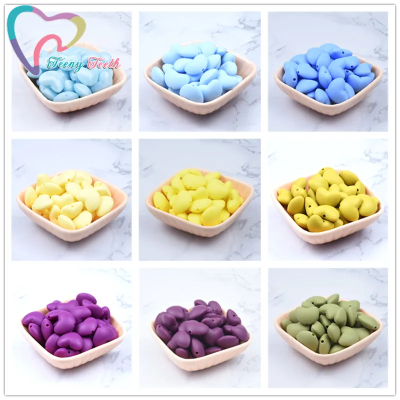 

20 PCS Silicone Teething Heart Loose Beads BPA Free Baby Silicone Teether Toys DIY Jewelry Making Necklace/Bracelet Beads Heart