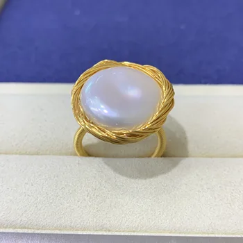 

New Products Freshwater Pearl Button Ring Women Simple And Stylish Party Jewelry Gift Size 18x20mm