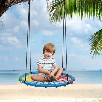 

40 Inch Spider Web Round Rope Swing with Adjustable Ropes 2 Carabiners 4 Colors
