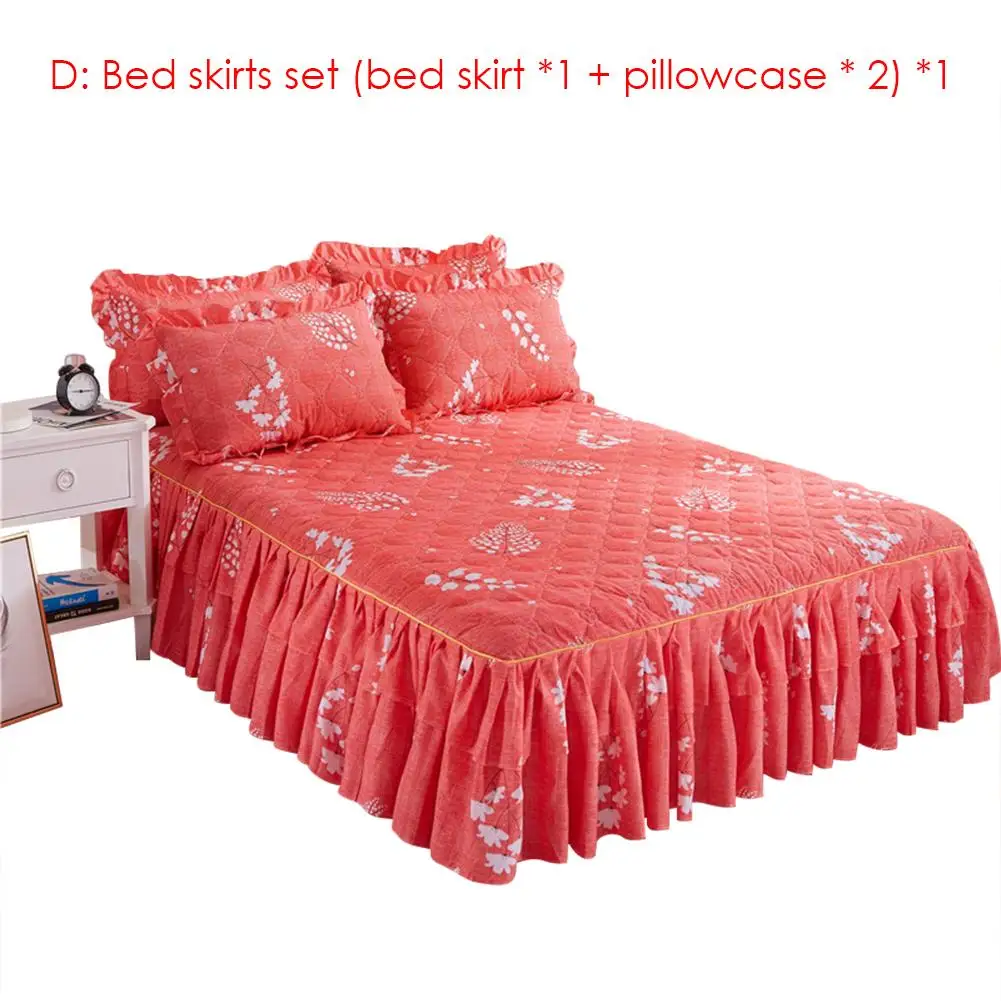 Новейшие постельные юбки, размер queen, покрывало с цветочным принтом, хлопковое покрывало на кровать, Двухслойное постельное белье, принадлежности# 4O - Цвет: D