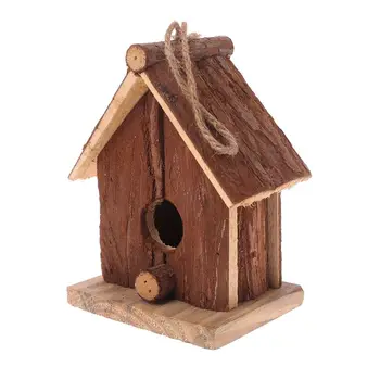 

Natural Wood Bird House Hanging Nest Outdoor Garden Cage K4UA