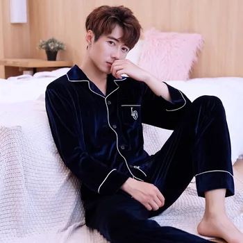 

Loose Home Clothes Velvet Blue Pajamas Set Autumn And Winter Nightwear Long Sleeve 2pcs Sleepwear Warm Soft Pajamas Suit