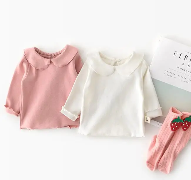 

Spring Autumn Korean Style Newborn Baby Girls T-shirts Pure Color All-match Tops Infants Clothes Long Sleeve Toddlers Kids Tees