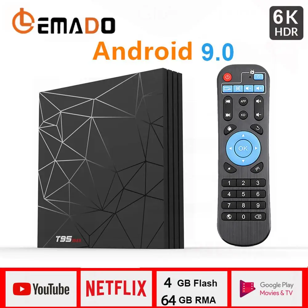 

T95 Max TV BOX Android 9.0 3D 4GB 32GB 64GB Allwinner H6 Quad Core Support 2.4G WIFI 6K HDR LEMADO Set Top Box Smart TV Box