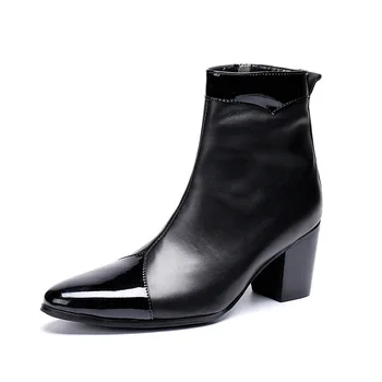

Italian Genuine Leather Men Ankle Boots Black Pointed Toe Fashion Classic Office High Heels Boots Designer Shoes Men Plus Size
