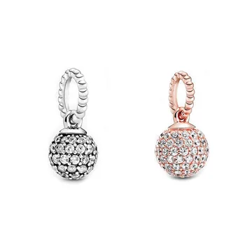 

2020 Valentine Day Collection 925 Sterling Silver Jewelry Pave Stone Ball Pendant Round Charms for Silver Bracelets Jewelry DIY