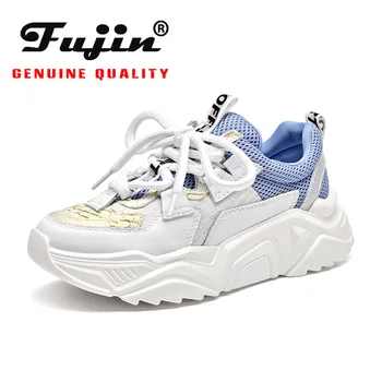 

Fujin 2020 New White Genuines Quality Leather women sneakers platform spring autumn chunky shoes Breathable Soft Comfortable