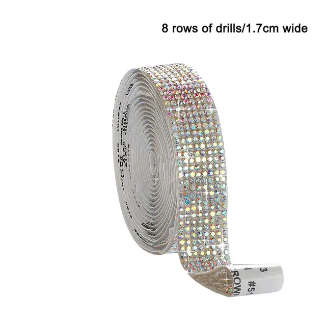 Self-Adhesive Crystal Rhinestone Diamond Ribbon DIY Decoration Sticker with Rhinestones for Arts Crafts DIY Car Phone Decoration multicolor-1.7cm