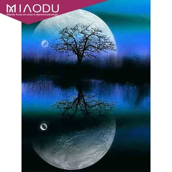 

Miaodu 5D DIY Diamond Painting Tree Full Drill Square Diamond Embroidery Landscape Moon Picture Of Rhinestone Decor Handmade